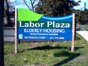 Labor Plaza sign